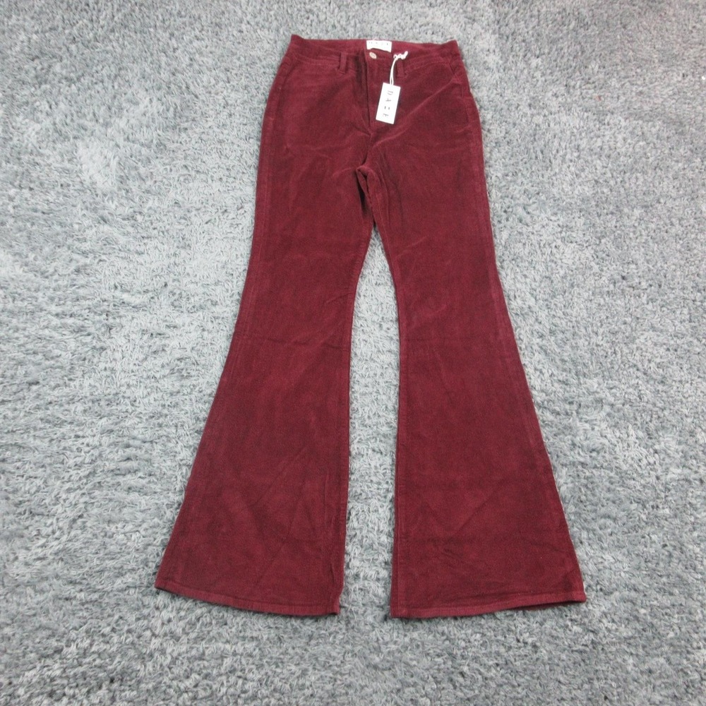 Daze Hug Jeans Womens 27 Burgundy High Rise Flare Stretch Corduroy 29x31.5* NWT